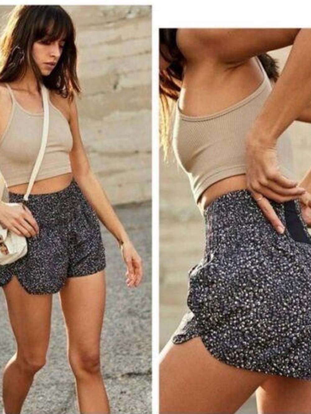 FP Movement by Free People Black Animal Print Smocked-Waist Athletic Shorts